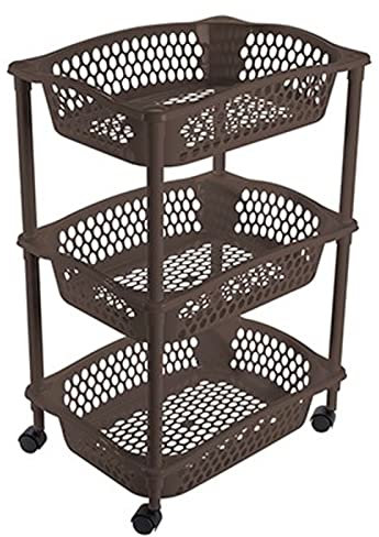 Acan Tradineur - Carrito Verdulero con Ruedas - Modelo HG - Fabricado en Plástico - Multiusos para organizar los Espacios domésticos - 3 Cestas - 61,5 x 41 x 30 cm - Color Marrón