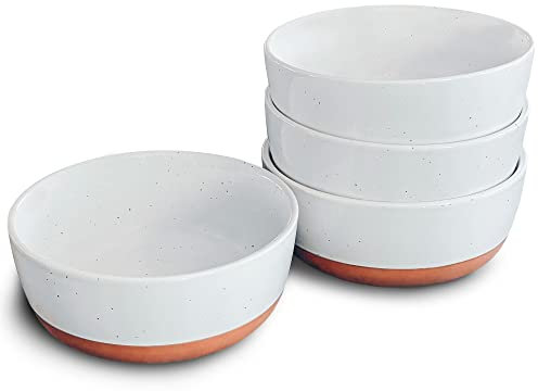 Mora Ceramic Flat Bowls Set of 4-25 oz- For Soup, Salad, Rice, Cereal, Breakfast, Dinner, Serving, Oatmeal, etc - Microwave, Dishwasher and Oven Safe Porcelain Bowl for Eating and Kitchen - Vanilla