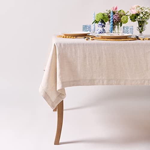 CLIO & CLOVER Leinentischdecke – 100 % reines Leinen, natürliche Tischdecke mit Hohlsaum, 150 x 200 cm für 6-Sitzer-Tisch – von der Londoner Marke Clio and Clover