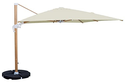 Estosa - Ombrellone da Giardino Roma Wood, Braccio Laterale in Alluminio Con Effetto Legno, Telo Da 250gr, Rotazione 360°, Ombrellone Da Giardino Decentrato (Beige, 4 x 4)