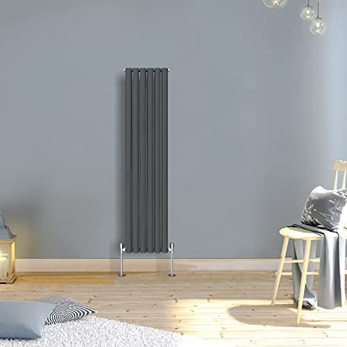 Warmehaus Anthracite Designer Radiator Vertical Oval Column Double Panel Rad 1600x354mm
