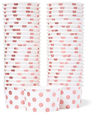 Eisbecher aus Papier - 50 Stück, ca. 160 ml Einweg Dessertschalen für heiße oder kalte Speisen, Partybecher für Eis, Frozen Yogurt, Suppe, Roségold Folien-Punkte
