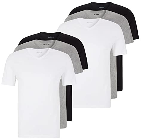 BOSS Herren Classic T-Shirts Kurzarm Shirts Pure Cotton V-Neck 3er Pack, Farbe:Mehrfarbig, Artikel:-999 Black/White/Grey, Größe:2XL