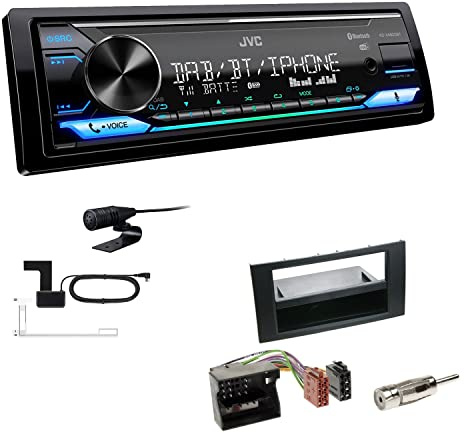 JVC KD-X482DBT 1-DIN Autoradio Media Receiver Digitalradio DAB+ Bluetooth Amazon Alexa USB Einbauset passend für Ford Fiesta V Facelift 2005-2008 schwarz