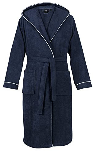 LAYNENBURG Bademantel Herren Frottee - Kapuze - Lang - 100% Baumwolle (360g/m2) - OEKO TEX Standard 100 - Größe (XL, Blau)