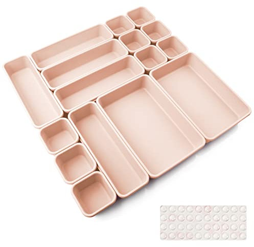 Schubladen Einlagen 16 Stk Trennsystem Gewürz Organizer Schublade Rosa Trenner Bad Organizer Boxen Set mit Silikon-Anti-Rutsch-Kugel Hemnes Kommode Küche Schreibtisch Utensilien