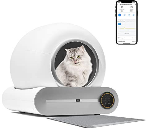 HEXANT Bac à litière Automatique, 65+15 L Extra Large Sans pelle Robot Litière Auto-nettoyante avec capteurs Protection de sécurité/Désodorisation/Contrôle de l'application/Grand Cap pour plusieurs
