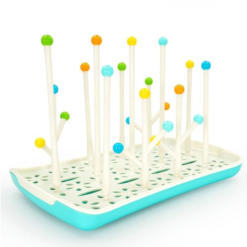 Intirilife Abtropfgitter Babyflaschen weiß-blau-bunt –Trockenständer BPA-frei für Flaschen Sauger Baby Zubehör –Flaschen Abtropfgestell 30x19x20.4 cm – Spülmaschinenfest, zusammensteckbar,platzsparend