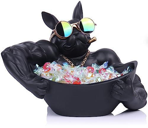 Schwarze französische Bulldogge Statue – Süßigkeitenschale und Schlüsselhalter, Schmuckablage, ideal für moderne Heimdekoration, Büro, Eingangsbereich, funktionaler Schreibtisch-Organizer und