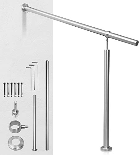 Herrselsam Edelstahl Eingangsgeländer Handlauf, Geländer Seitliche Montage Winkel Einstellbar Wandhandlauf, Treppengeländer Handlauf für Treppen Wandhandlauf Außen Innen Treppenhaus - 180cm