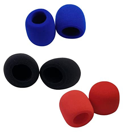 3 Pairs of Microphone Foam Covers in Red, Blue, and Black