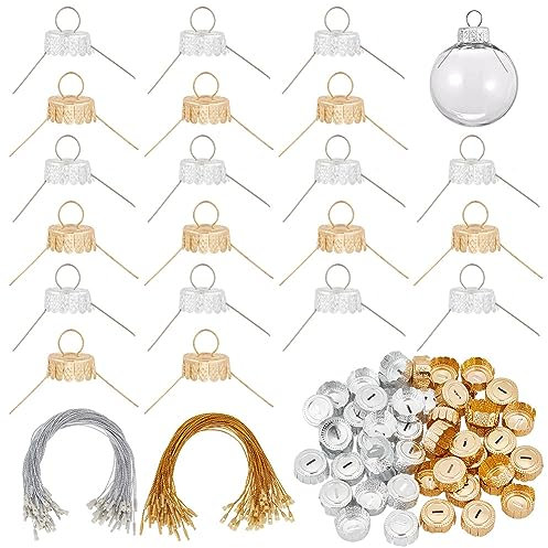 arricraft 100 Sets Runde Ornament Kappe Weihnachten, 2 Farben Aluminium-Weihnachts-Ersatzornamentkappen, Abnehmbare Metallaufhängerkappen Für Glasporzellan-Keramik-Weihnachts-Dekorationen