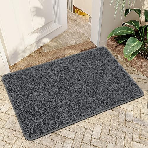 Mibao Türmatte für den Innenbereich, 43 x 75 cm, Schmutzfangmatte für den Eingangsbereich, rutschfeste Matte mit niedrigem Profil, Hundetürmatte, Schuhabstreifer, Gray