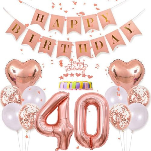 Conruich Deko 40. Geburtstag Frau, Rosegold Tortendeko Geburtstag 40 Jahre Mann, Geburtstagsdeko 40 Jahre, Rosegold Ballon 40 Geburtstags Mädchen, Happy Birthday Banner Deko 40 Geburtstags Frauen