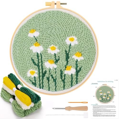 JSRQT Punch Needle Stickerei Set für Anfänger,Blumen und Pflanzen Stanznadel Stickerei Starter Kit,Starter Stanznadelstoff Muster Set