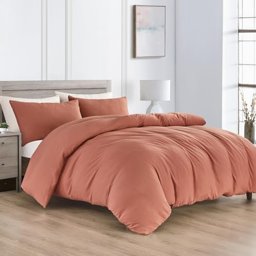 KASYLAN Duvet Cover Set - Washed Microfiber Bedding Set with Zipper Closure, Soft and Comfortable with Pillow case - Bedding Quilt Cover Set (Single, Rose Pink)