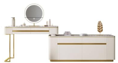 AMONG Vanity Desk Modern Bedroom Retractable Dresser TV Cabinet Combination Integrated Storage Furniture Plus Mirror Makeup Table Bedroom Makeup Table