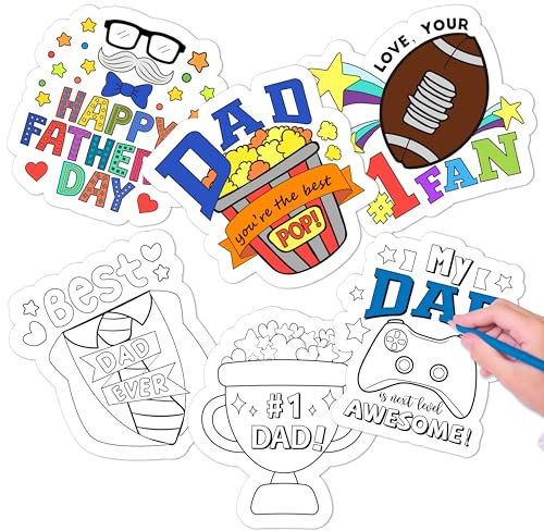 FMuimshouwo Malen Sie Ihre eigenen Vatertagskarten für Kinder - 24 Stück Happy Father's Day, zum Ausmalen, für den besten Vater, zum Selbermachen, Dankbare Geschenkkarten, Basteln für Urlaub,