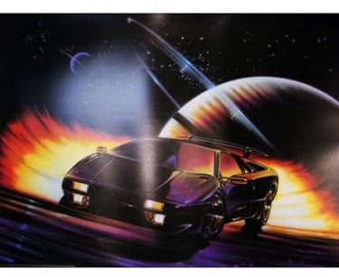 PSYWORK Schwarzlicht Poster | Dark Rider | 64x90cm | ungerahmt | Kunstdruck | Fantasy | Wandbild | Wandposter | Auto | Sportwagen