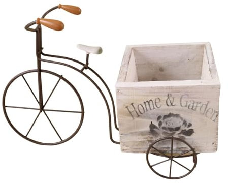 Ronyme Fahrrad Blumentöpfe Blumentöpfe für Aussen Ornament Blumentopf Dreirad Pflanzenständer Holz Blumenkasten für Innenhof Fensterbank Regal, Weiß