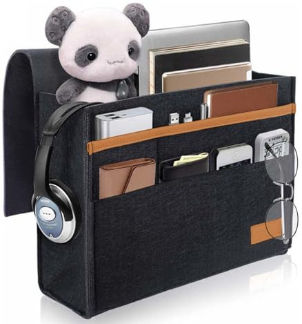 Greyoe Betttasche zum Einhängen, Bett Organizer zum Einhängen, Sofa Organizer Organizer Bett geeignet für Nachttisch, Sofa usw, Aufbewahrung von Mobiltelefon-Fernbedienungen (Schwarz)
