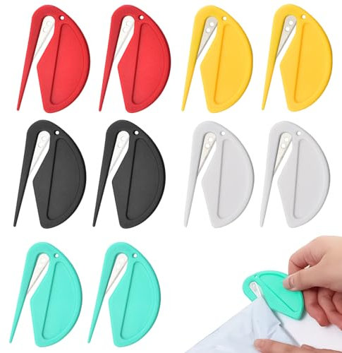 10 Stück Briefumschlagöffner, Kuvertöffner Kunststoff Slitter，kleiner Briefumschlagöffner, effizientes Brieföffner-Werkzeug,zum Einwickeln von Post und Papier (rot,grün,gelb,schwarz,weiß)