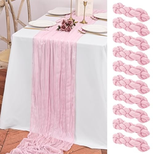 10 Stück Tischläufer rosa, Käsetuch-Tischläufer, 3 m lang, Boho-Tischläufer, Gaze-Tischläufer für Geburtstagsparty, Festival, Hochzeitsdekoration (Rosa)