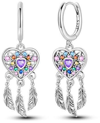 NARMO 925 Sterling Silber Ohrringe Bunte Traumfänger Dangle Hoop Ohrringe für Frauen Trendy