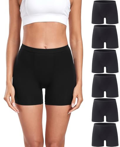 wirarpa Damen Panties Boxershorts Radlerhose Damen Kurze Modal Unterhose für unter Kleider 6er Pack Schwarz Größe M