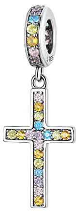 ZQQZEZ 925 Sterling Silber Bunte Kreuz Anhänger für Frauen Schlange Oder Armreif Regenbogen Kreuz Schmuck