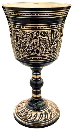 Riylox Weinkelch, handgefertigt, massives Messing, Vintage-Kelch, Renaissance-Mittelalter-Geschenk, schwarz, 1 Stück