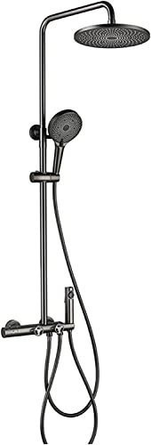 Klassische Regendusche mit 8-Zoll-Duschkopf, Thermostat-Duscharmatur-Set, Wandmontage, Dusch-Kombi-Set, Messing-Regenmischdusche mit Wannenauslauf, 3-Modi, Handbrause, Bidet-Sprüher, Grau