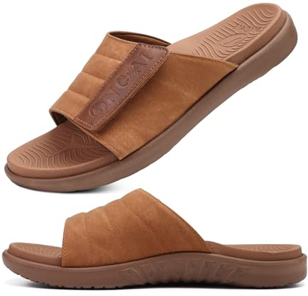 ONCAI Mens Sandals Adjustable Straps Orthotic Plantar Fasciitis Open Toe Athletic Sport Slides with Soft Comfy Arch Support Footbed Size 6.5-14