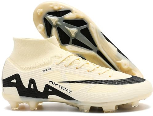 Mens Football Shoes Spike High Top Football Boots Youth Outdoor Turf Trainers Cleats Soccer Shoes Cleats Boys Professional Athletic Sneaker (Beige-1-T, 9.5UK)