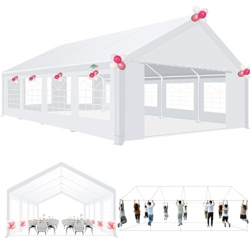 COBIZI Pavillon 6x9m, Partyzelt 6x9m Wasserdicht Stabil, mit PE-Plane inkl, Erdnägel und Seile, Metall Gartenzelt, UV-Schutz 50+ Luxus Hochzeitszelt Festzelt, Weißes Zelt