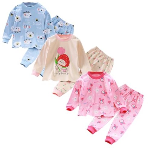 XM-Amigo Baby Mädchen/Mädchenn n 3 Sets Baumwolle Thermounterwäsche Sets | 100% Baumwolle stoff, gemusterte Lange Unterwäsche, Funktionsunterwäsche geeignet als Innenkleidung für Herbst & Winter