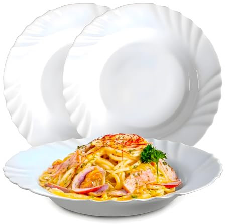 Avilia Servicio de platos para 6 personas de cristal opalino Titan blanco – Ideal para cenas especiales o uso diario son elegantes y resistentes – Apto también para microondas y lavavajillas