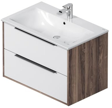 AM.PM Waschbeckenunterschrank Hängend mit Waschbecken, Badezimmerschrank, Badmöbel Set für Badezimmer, Badschrank, Waschtischunterschrank mit 2 Schubladen, 80 cm, Weiß glänzend