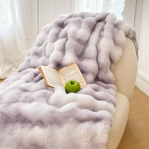Tospass Kuscheldecke Kaninchen Decke Warme Sherpa Decke Flauschig Weich Dicke Sofadecke Wohndecke Tagesdecke Doppelgesicht Decke - 220x240cm Violett
