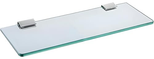 Biutimarden Estante de Baño de Vidrio Templado de 25 CM Montado en la Pared 5 MM Extragrueso Estante Flotante de Vidrio con Soporte Cromado de Acero Inoxidable