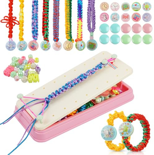 HOTUT Freundschaft Armband Herstellung Bausatz,Armbänder Bastelset Knüpfen Flechtset,DIY Armband Bausatz herstellen mit buntem Seil und Perlen,Basteln Armbänder Selber Machen für Kinder（Rosa）