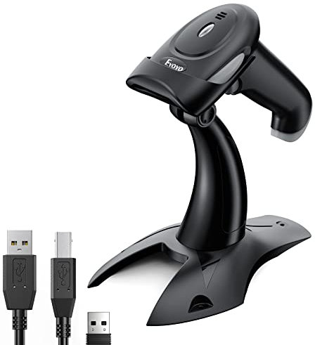 Eyoyo 2D 1D Wireless Barcode Scanner With Stand, 3-in-1 Barcode Reader 2.4G Wireless & Bluetooth & Wired USB Connection, Handheld QR Code Scanner for iPhone, Mac, Android, Store, Warehouse, Library