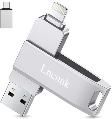 Lncnnk Certifiée MFi Clé USB 256 Go pour iPhone, Clé USB Stockage Externe de Clé USB 3.0 Photo Stick 3 en 1 Stick Mémoire pour iOS/iPad/Android/PC (Photo/vidéo/Sauvegarde Automatique), Argent