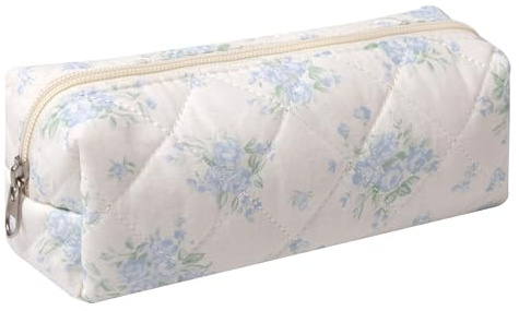 Pencil Case Office College School Storage Bag Pouch Holder Box Organizer Makeup Pouch Cosmetic Bag Aesthetic Cute Pen Case for Girls Boys Kids (Blue rose)