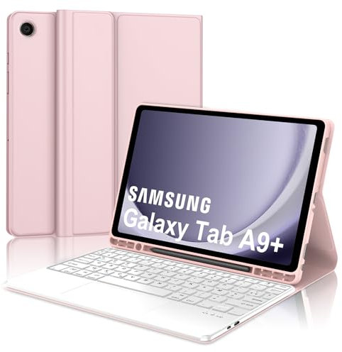 JADEMALL Clavier avec Trackpad pour Samsung Galaxy Tab A9+/A9 Plus 2023 11 Pouces, AZERTY Français Clavier Détachable avec Touchpad pour Galaxy Tab A9+ 2023 11 SM-X210/X215/X218, Rose