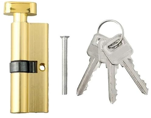 SchließZylinder 70MM Schließzylinder Innentürschloss Schlösser Griff mit 3 Schlüssel Messing Kupfer Zylinderschloss(Gold)