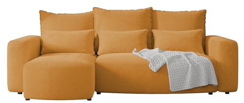 4ALL HOME Ecksofa mit Schlaffunktion Travis 248x148 cm, Couch, Sofa mit Bettkasten, Eckcouch, L-Form, Schlaffsofa, Universal (Cord Onega 19 Honiggelb)