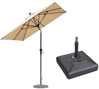 PURPLE LEAF Sonnenschirm Balkon 180 × 180 cm mit Schirmständer Alu, Beige | 1-Klick-Knickfunktion, Rostfreies Aluminiumgestell, Aluguss-Griff, Einfaches Öffnen, UV-Schutz Polyester, mit Schirmständer