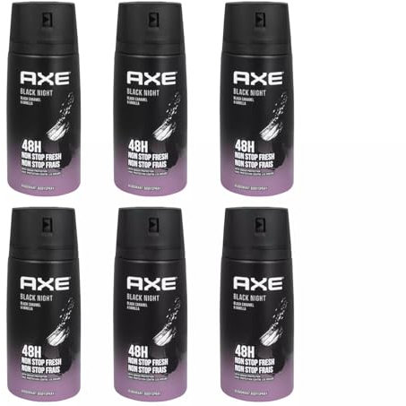 6 x 150ml Axe Black Night Deodorant Body Spray Black Carmel & Vanilla