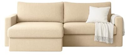 FARO MINI Ecksofa mit Schlaffunktion & Stauraum – Kompaktes Schlafsofa mit HR-Kaltschaum & Wellenfederung – Leichter Aufbau – moderner Faro Stoff – 224×140 cm (Creme, Links)